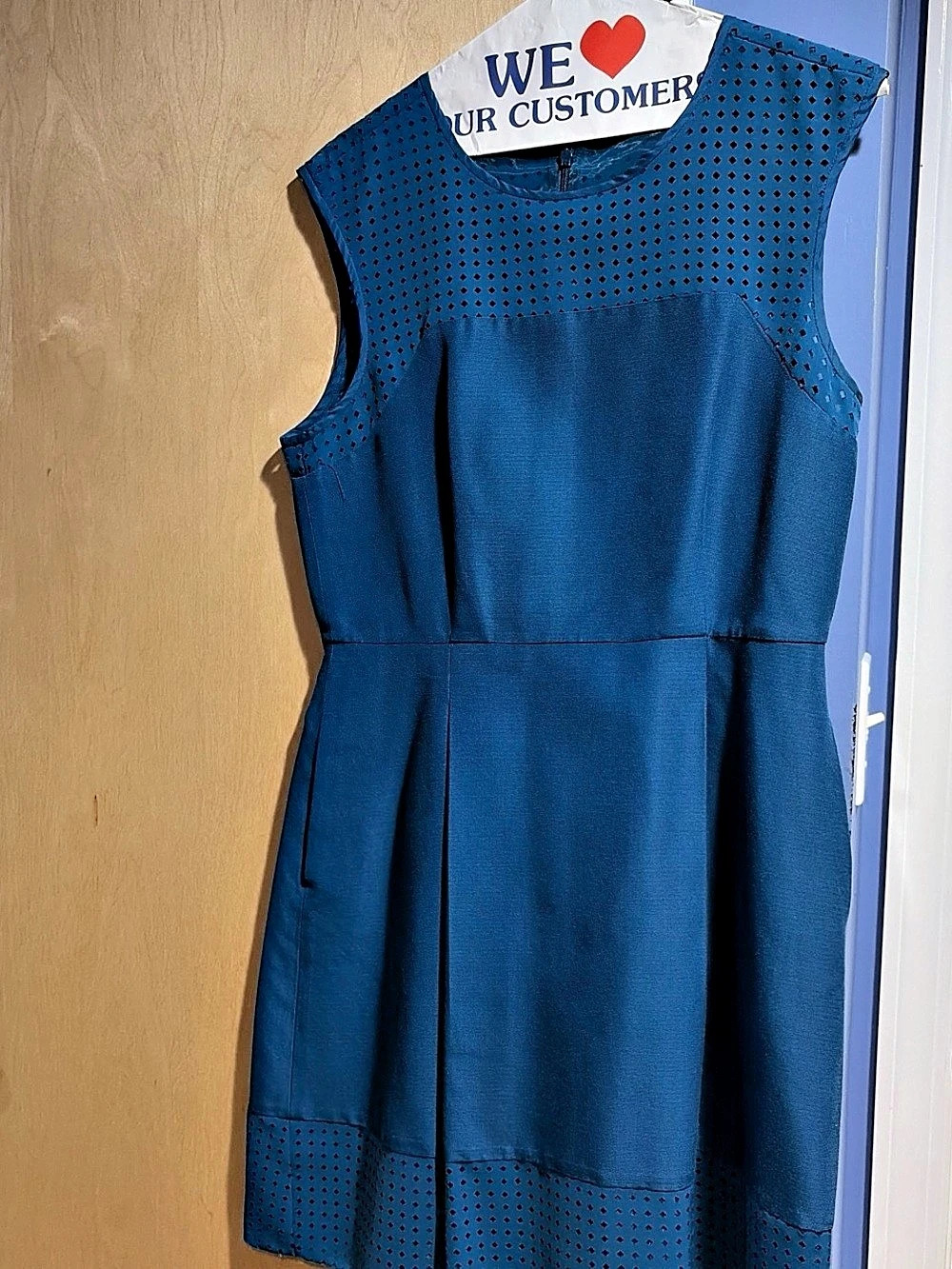 J.Crew Laser-Cut Yoke and Hem Fit-and-Flare Blue Mini Dress